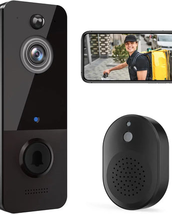 Wireless Doorbell Camera with Chime, Smart Video Doorbell Security Camera with ，Black